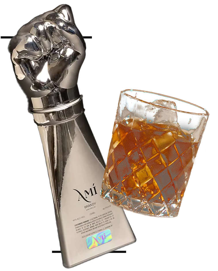 Amí Brandy bottle and glass